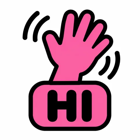 Pink symbol tile: a waving hand, labeled HI
