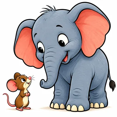 Illustration: a big elephant standing next to a small mouse